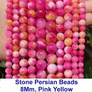 Stone Persian Beads,8Mm, Pink Yellow